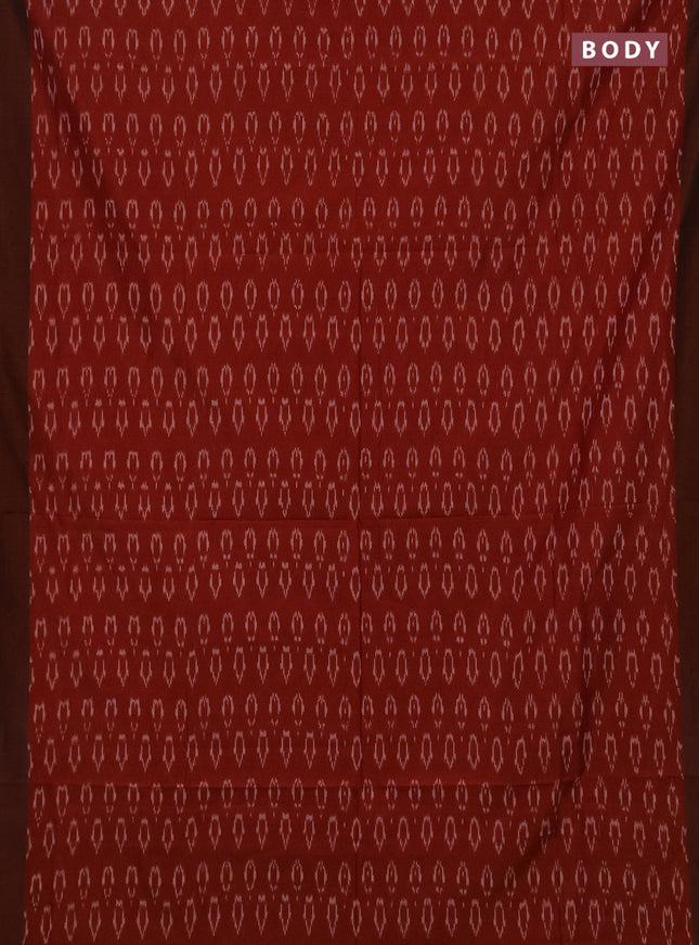 Ikat cotton saree red and rust shade with allover ikat woven butta weaves and simple border