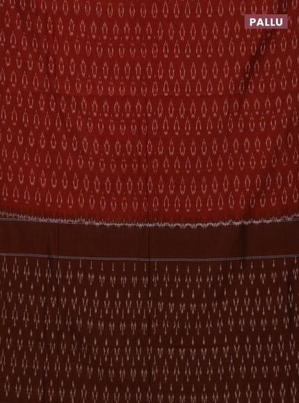 Ikat cotton saree red and rust shade with allover ikat woven butta weaves and simple border