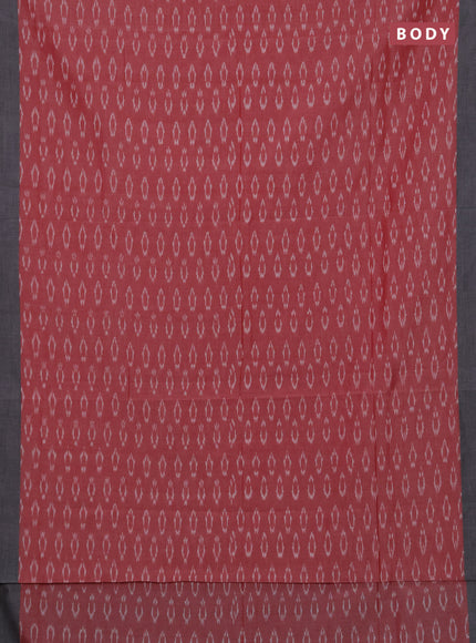 Ikat cotton saree red and grey with allover ikat woven butta weaves and simple border