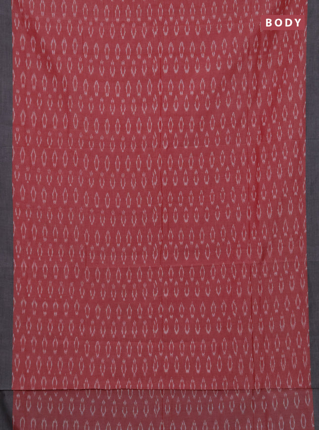 Ikat cotton saree red and grey with allover ikat woven butta weaves and simple border