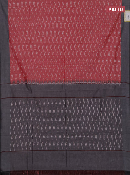 Ikat cotton saree red and grey with allover ikat woven butta weaves and simple border
