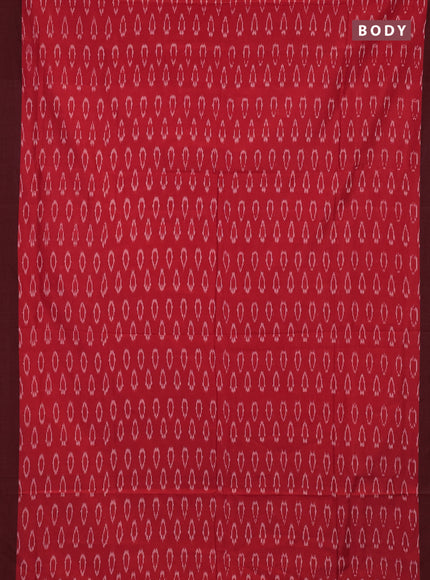 Ikat cotton saree red and deep maroon with allover ikat woven butta weaves and simple border