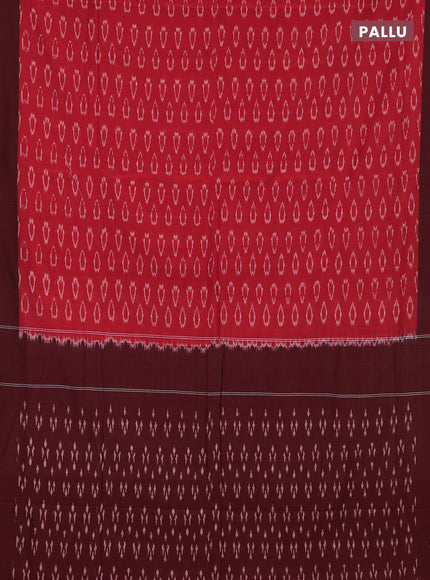 Ikat cotton saree red and deep maroon with allover ikat woven butta weaves and simple border
