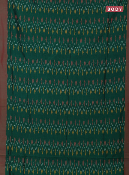 Ikat cotton saree green and red with allover ikat weaves and simple border