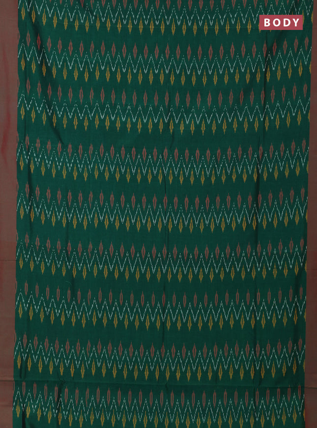 Ikat cotton saree green and red with allover ikat weaves and simple border
