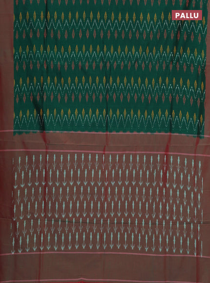 Ikat cotton saree green and red with allover ikat weaves and simple border