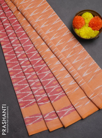 Ikat cotton saree red and pale orange with allover ikat weaves and rettapet ikat woven border