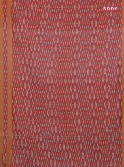 Ikat cotton saree red and pale orange with allover ikat weaves and rettapet ikat woven border