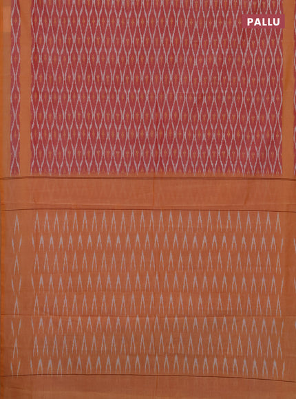 Ikat cotton saree red and pale orange with allover ikat weaves and rettapet ikat woven border