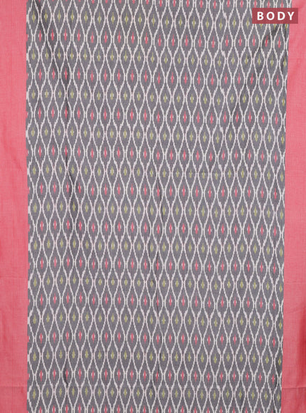 Ikat cotton saree grey and red with allover ikat weaves and simple border