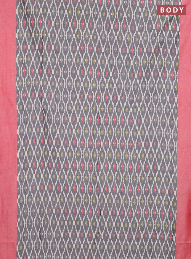 Ikat cotton saree grey and red with allover ikat weaves and simple border