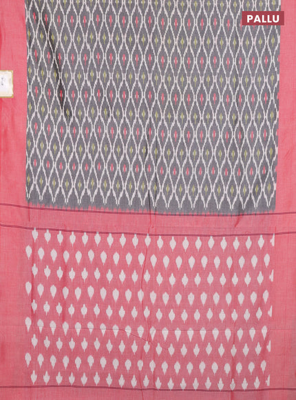 Ikat cotton saree grey and red with allover ikat weaves and simple border