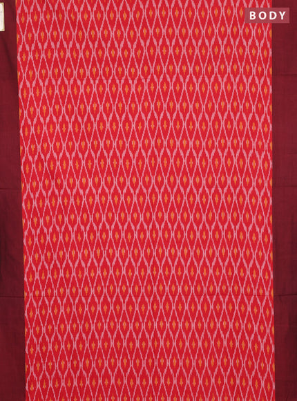 Ikat cotton saree red and deep maroon with allover ikat weaves and simple border