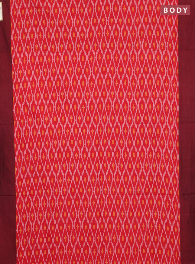 Ikat cotton saree red and deep maroon with allover ikat weaves and simple border