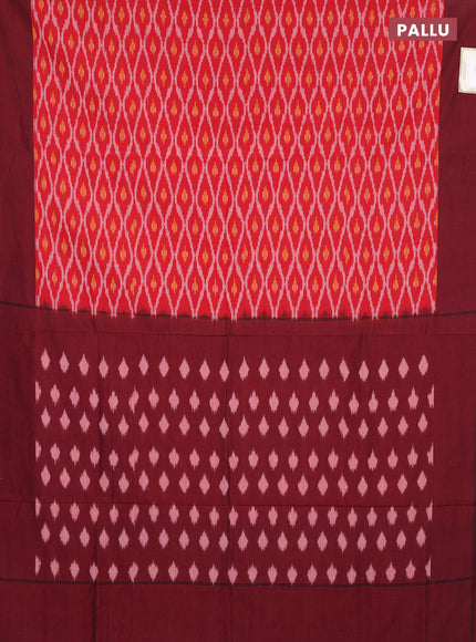 Ikat cotton saree red and deep maroon with allover ikat weaves and simple border