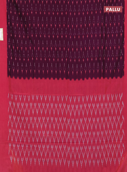 Ikat cotton saree deep magenta pink and pink with allover ikat woven butta weaves and simple border