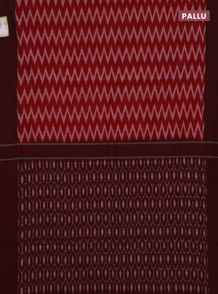 Ikat cotton saree red and deep maroon with allover zigzag ikat weaves and simple border