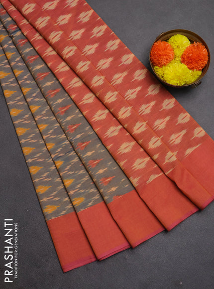 Ikat cotton saree grey and pink with allover ikat weaves and simple border