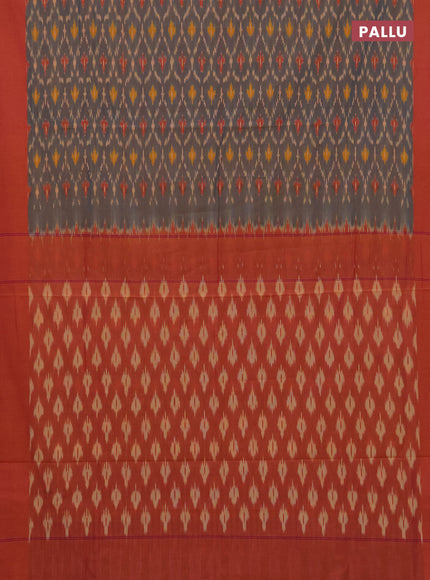 Ikat cotton saree grey and pink with allover ikat weaves and simple border