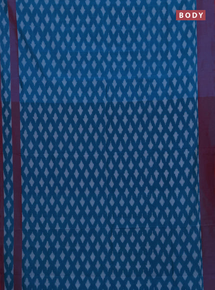 Ikat cotton saree peacock blue and red with allover ikat woven butta weaves and rettapet ikat woven border