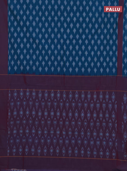 Ikat cotton saree peacock blue and red with allover ikat woven butta weaves and rettapet ikat woven border
