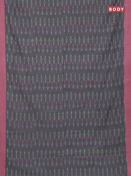 Ikat cotton saree grey and pink with allover ikat woven butta weaves and simple border