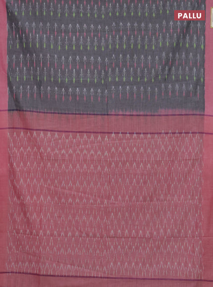 Ikat cotton saree grey and pink with allover ikat woven butta weaves and simple border