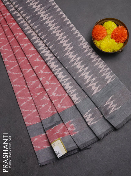 Ikat cotton saree red and grey with allover ikat weaves and rettapet ikat woven border