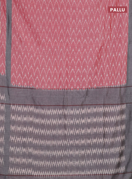 Ikat cotton saree red and grey with allover ikat weaves and rettapet ikat woven border
