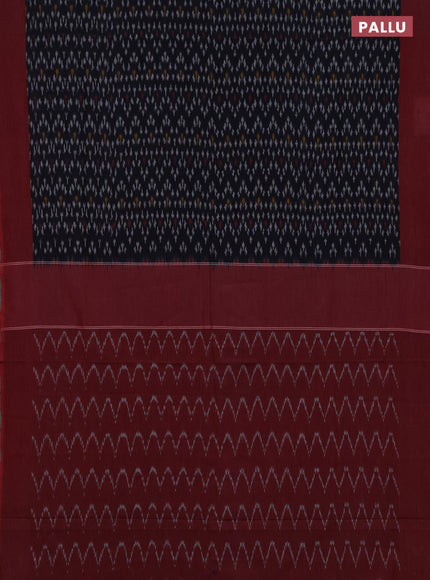 Ikat cotton saree black and maroon with allover ikat weaves and simple border
