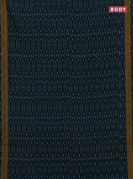 Ikat cotton saree peaccok green and mustard yellow with allover ikat weaves and rettapet ikat woven border