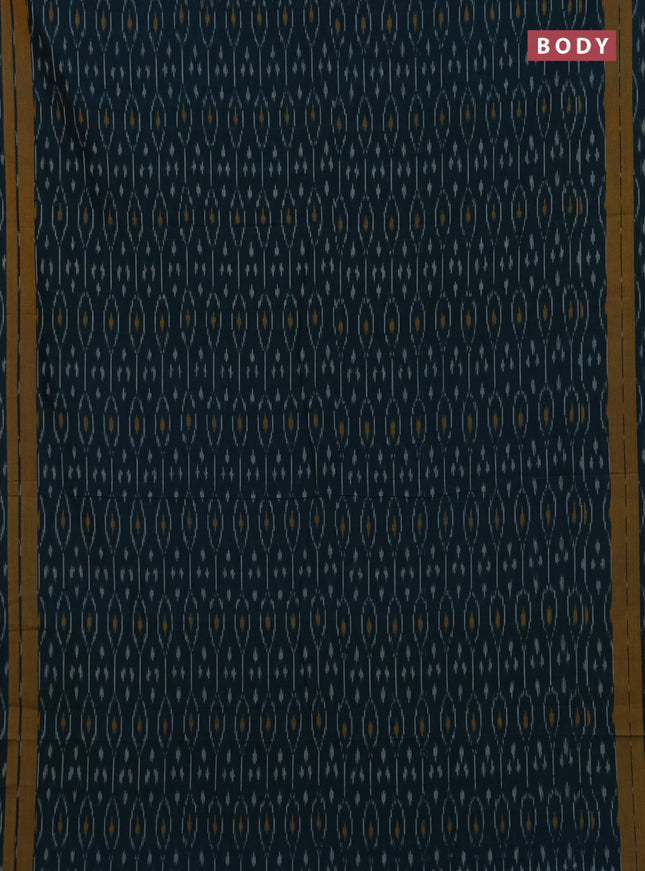Ikat cotton saree peaccok green and mustard yellow with allover ikat weaves and rettapet ikat woven border