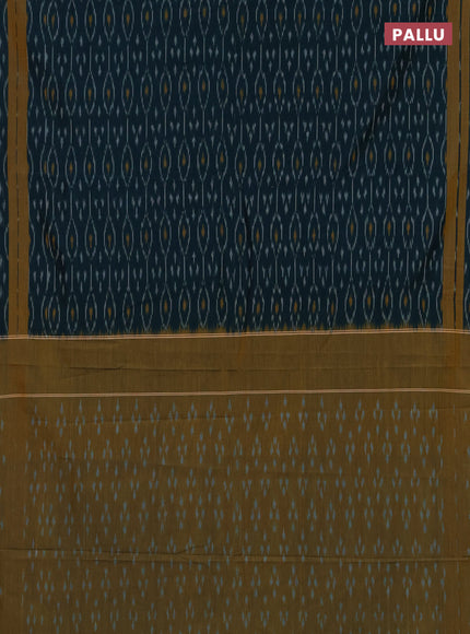 Ikat cotton saree peaccok green and mustard yellow with allover ikat weaves and rettapet ikat woven border