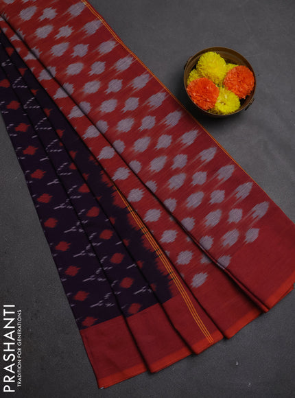 Ikat cotton saree violet and rust shade with allover ikat woven butta weaves and rettapet ikat woven border