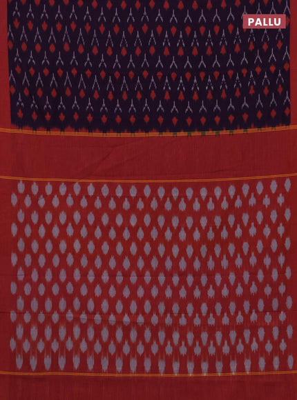 Ikat cotton saree violet and rust shade with allover ikat woven butta weaves and rettapet ikat woven border