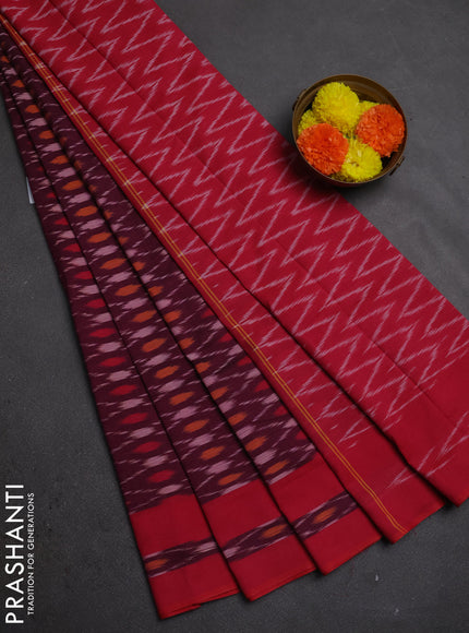 Ikat cotton saree wine shade and pink with allover ikat weaves and rettapet ikat woven border