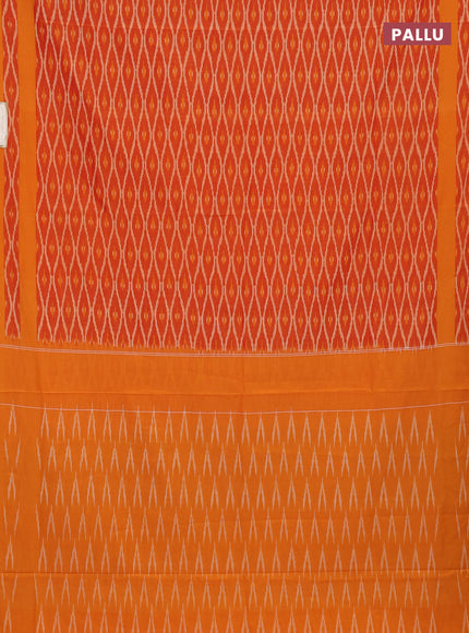 Ikat cotton saree red and mango yellow with allover ikat weaves and rettapet ikat woven border