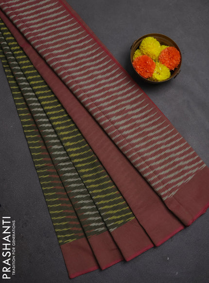 Ikat cotton saree sap green and pink with allover ikat weaves and simple border