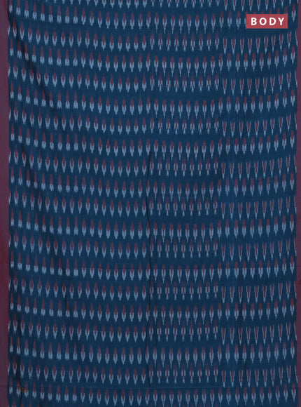 Ikat cotton saree peacock blue and red with allover ikat woven butta weaves and simple border
