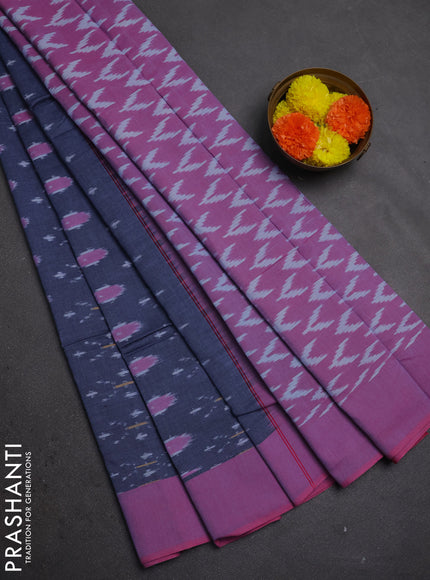 Ikat cotton saree grey and pink with allover ikat weaves and rettapet ikat border