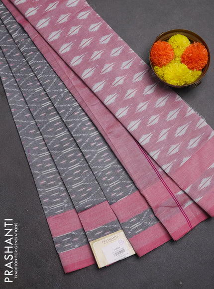 Ikat cotton saree grey and pink with allover ikat weaves and rettapet ikat border