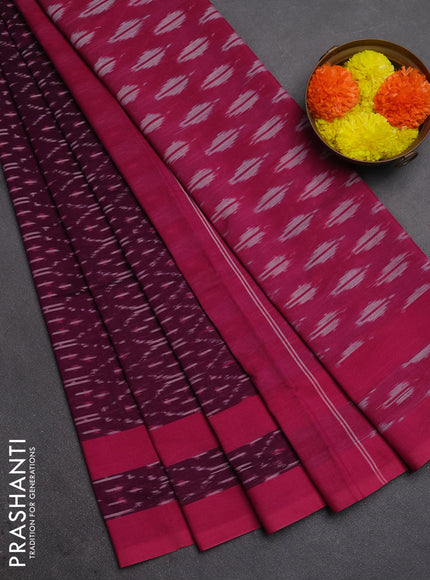 Ikat cotton saree wine shade and pink with allover ikt weaves and rettapet ikat border