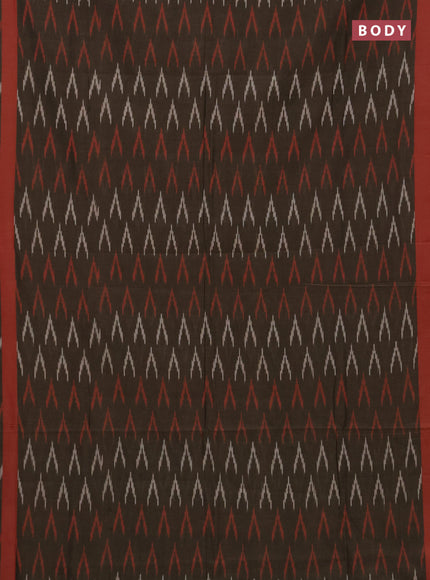 Ikat cotton saree chikku shade and red with allover ikat woven butta weaves and rettapet ikat border