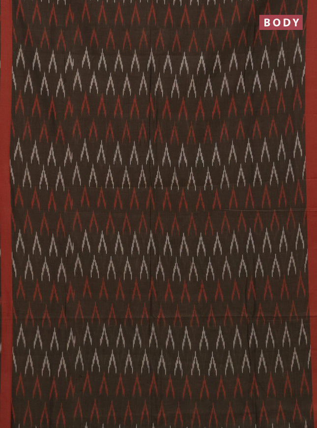 Ikat cotton saree chikku shade and red with allover ikat woven butta weaves and rettapet ikat border