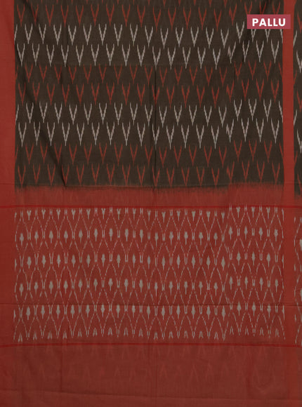 Ikat cotton saree chikku shade and red with allover ikat woven butta weaves and rettapet ikat border