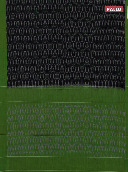 Ikat cotton saree black and green with allover ikat weaves and simple border