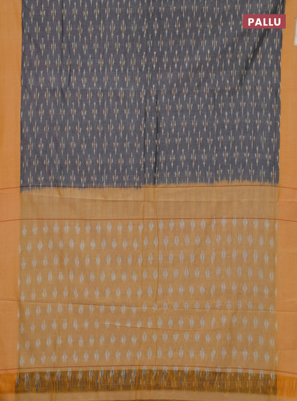 Ikat cotton saree grey and pale yellow with allover ikat weaves and simple border