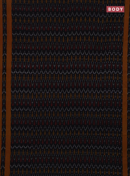 Ikat cotton saree black and dark mustard with allover ikat weaves and rettapet ikat border