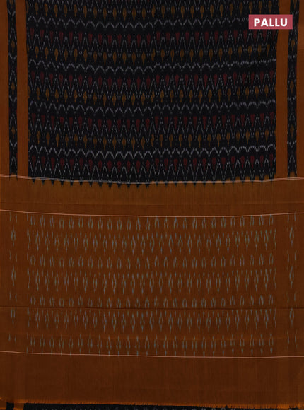 Ikat cotton saree black and dark mustard with allover ikat weaves and rettapet ikat border