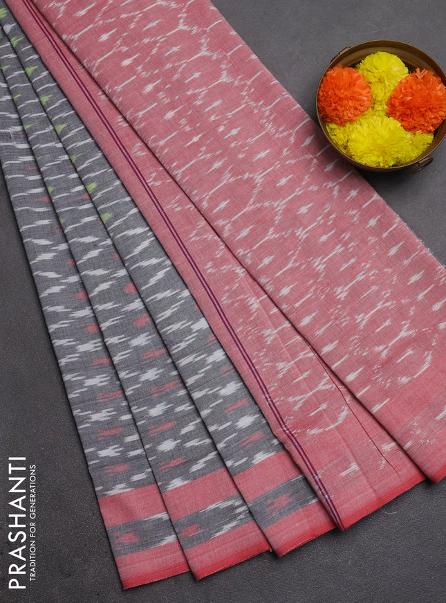 Ikat cotton saree grey and red with allover ikat weaves and rettapet ikat border